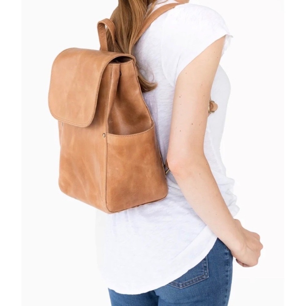 Elevate Leather Backpack Tan Handcrafted  Artisan Brass Distressed Boho Academic